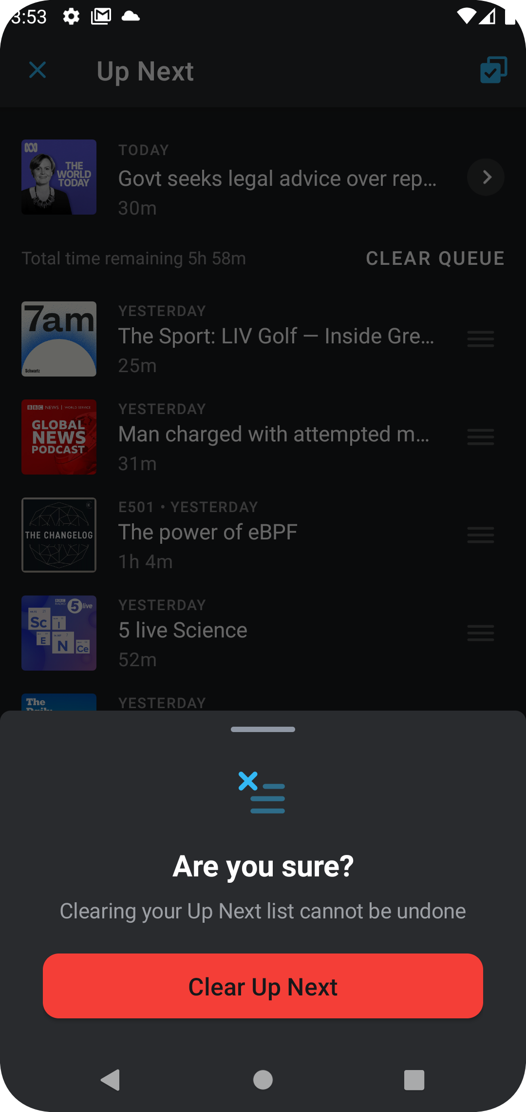 Add a confirmation prompt for "End playback & clear Up Next" to prevent accidental actions