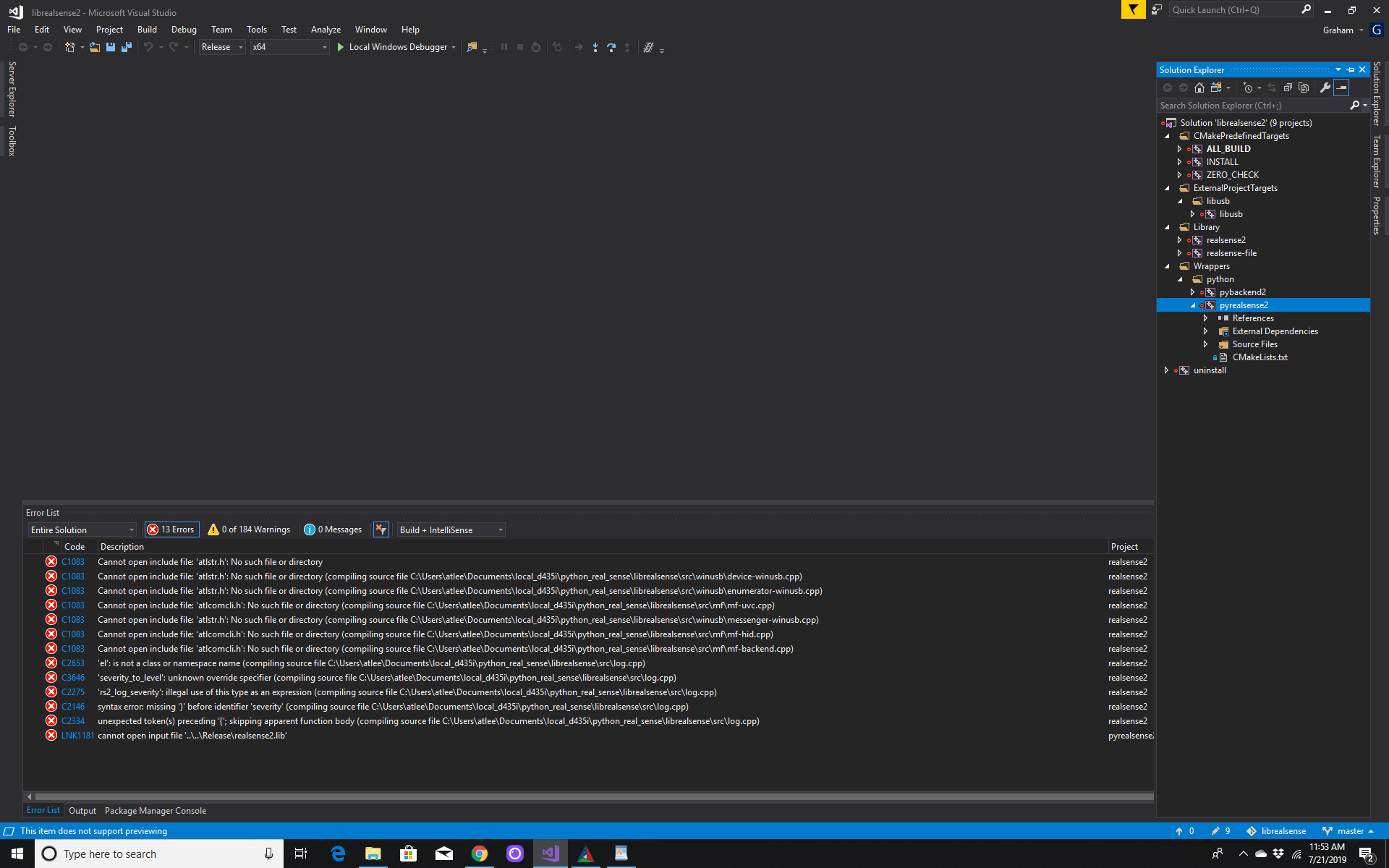 Building pyrealsense2 Visual Studio Errors · Issue #4471 · realsenseai ...