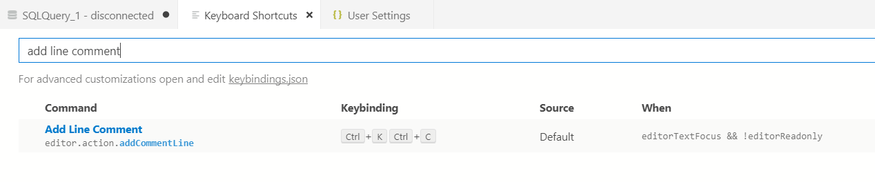 Command + "/" · Issue #4128 · microsoft/azuredatastudio · GitHub