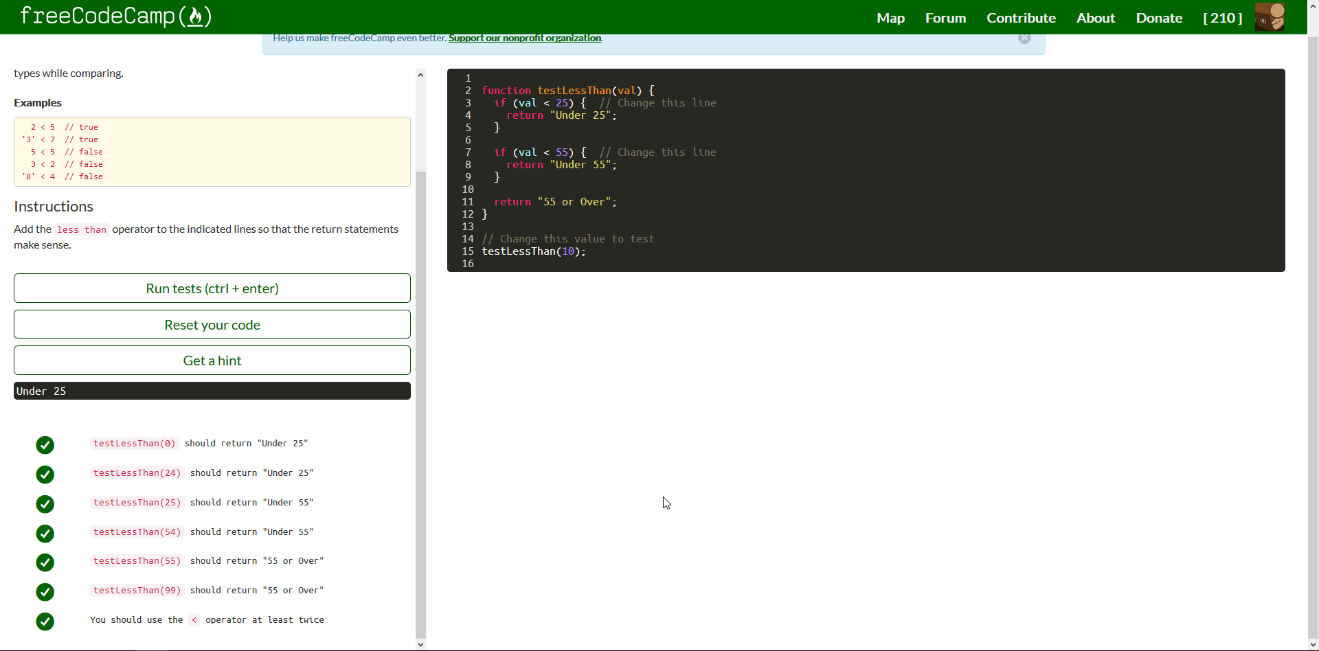 Basic Javascript less than lessons buggy · Issue #15727 · freeCodeCamp ...