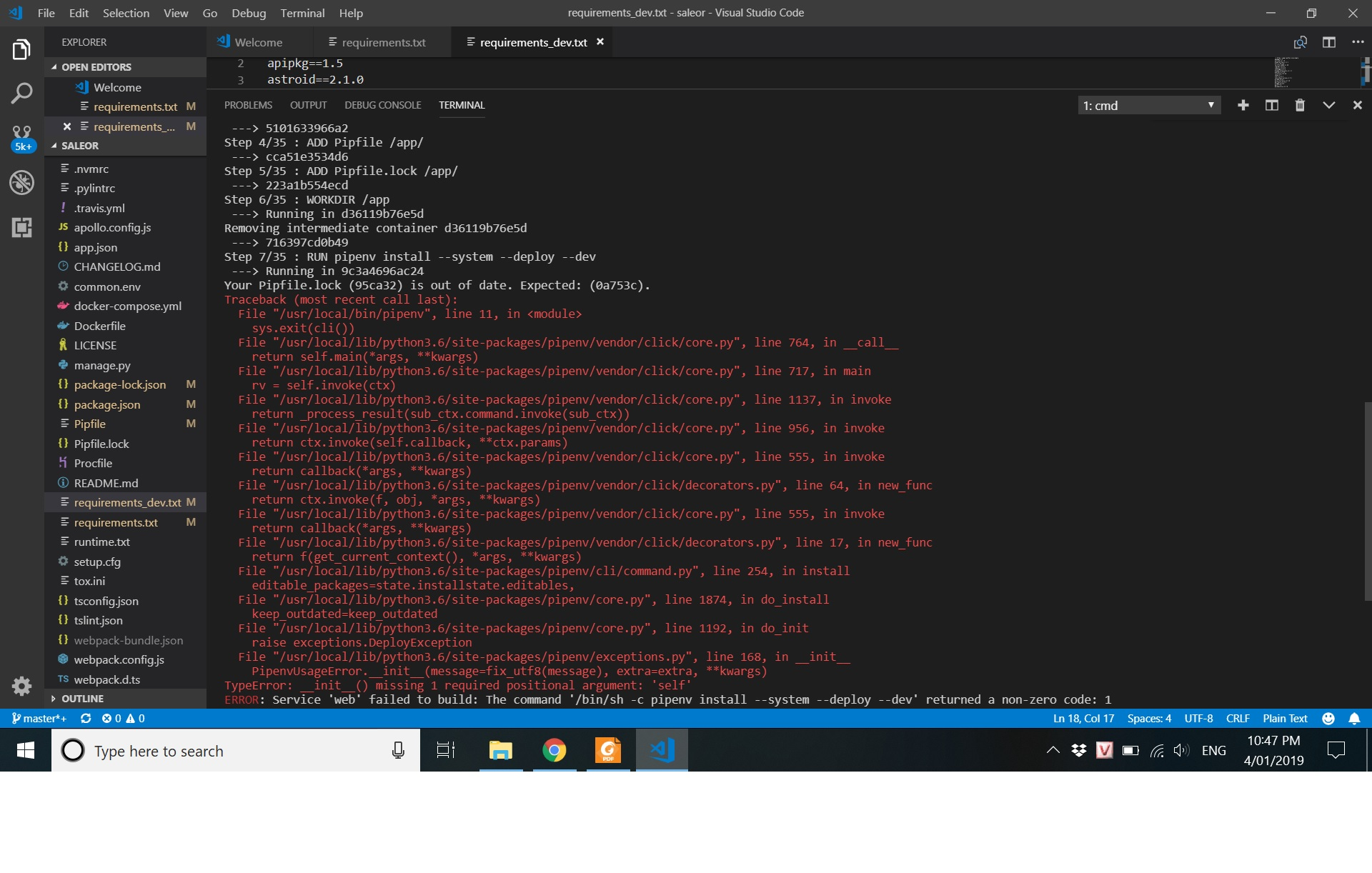 Service 'web' failed to build prevent pipenv locking · Issue 3546