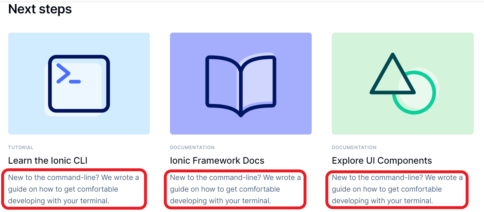 Next steps in getting started page are the same. · Issue #1832 · ionic ...