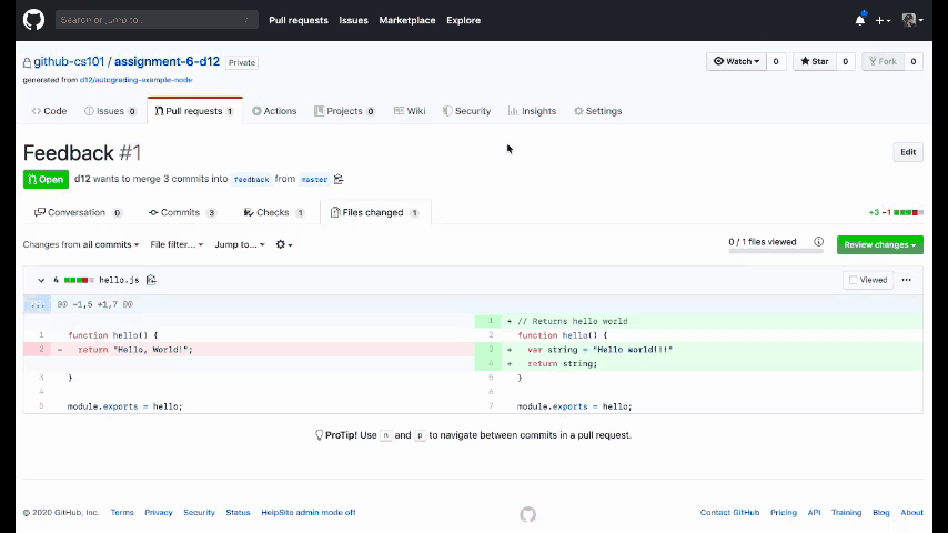 Automate students’ pull requests and provide in-line feedback on the code.
