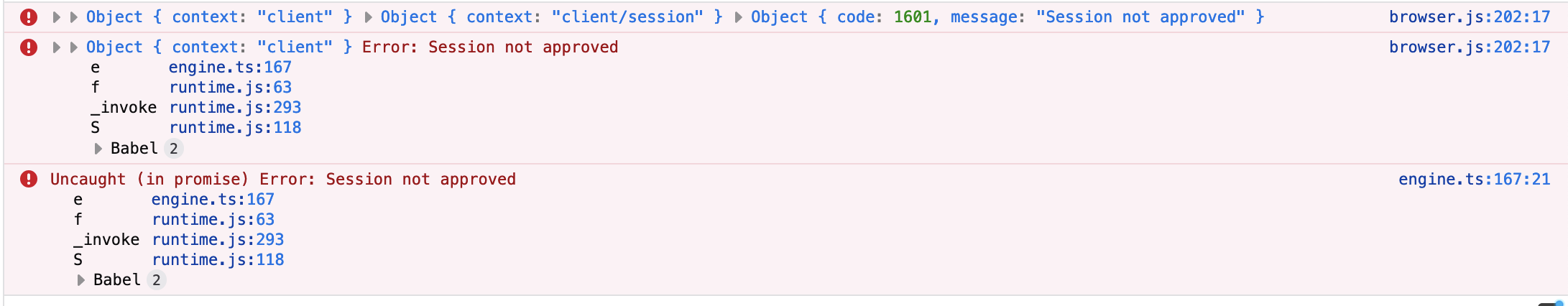 Error: Session not approved · Issue #662 · WalletConnect/walletconnect ...
