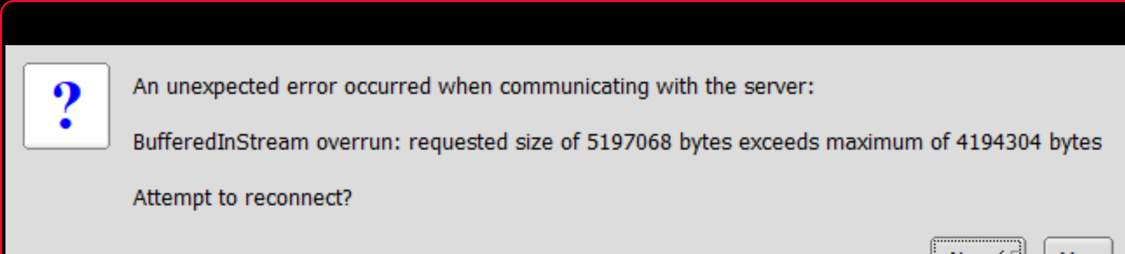 Connection to Mac OS fails: BufferedInStream overrun requested size of