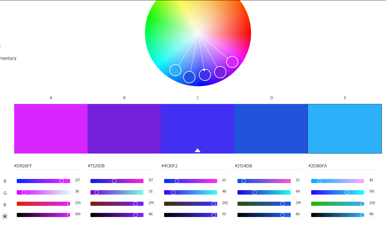 screenshot of the color wheel for my color palette
