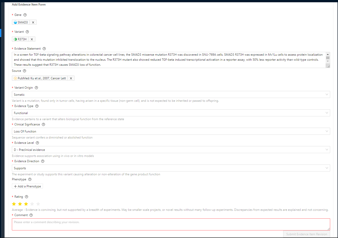 Add Evidence form submit button text and comment requirement · Issue ...
