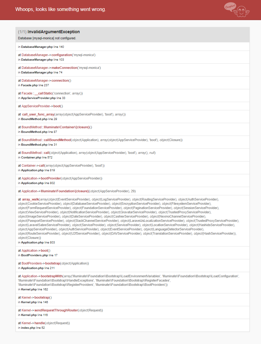 Database not configured · Issue #2517 · monicahq/monica · GitHub