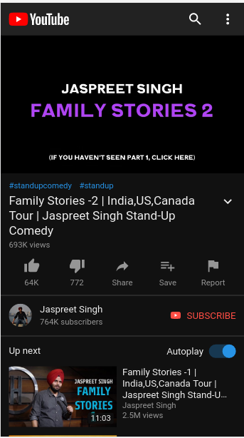 screenshot displaying youtube's view on mobile devices