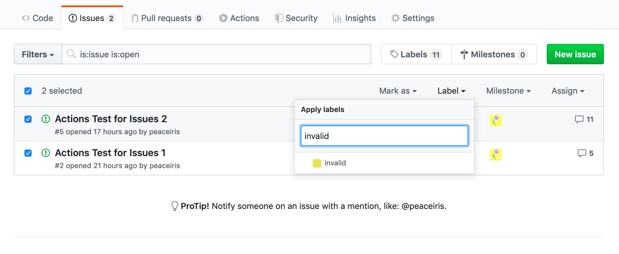 Comment and Close Multiple Issues or Pull Requests - peaceiris/actions-label-commenter GitHub Action