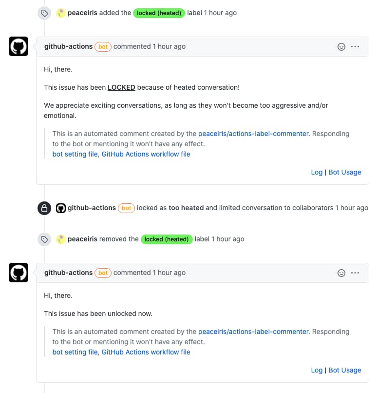 Lock or Unlock issue or Pull Request - peaceiris/actions-label-commenter GitHub Action