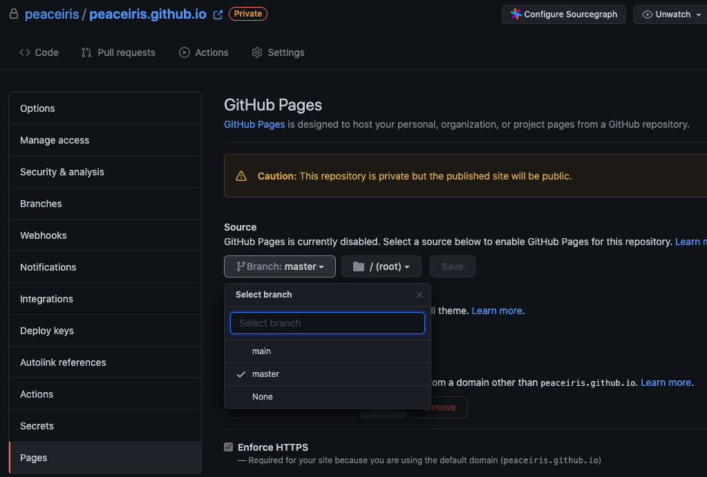 Today, we can select any branch as the GitHub Pages branch.