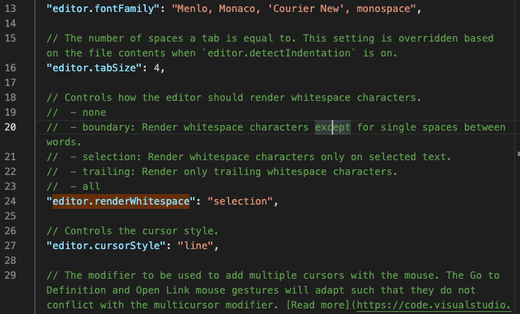 Duplicate editor.renderWhitespace setting in split JSON editor · Issue ...