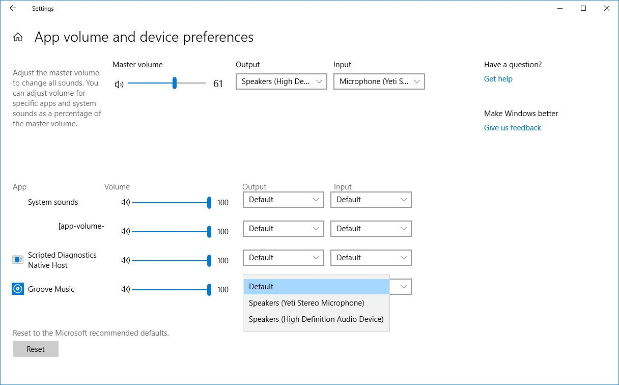 App settings have been. Sound settings windows 10. audio settings. volume settings windows. default settings.