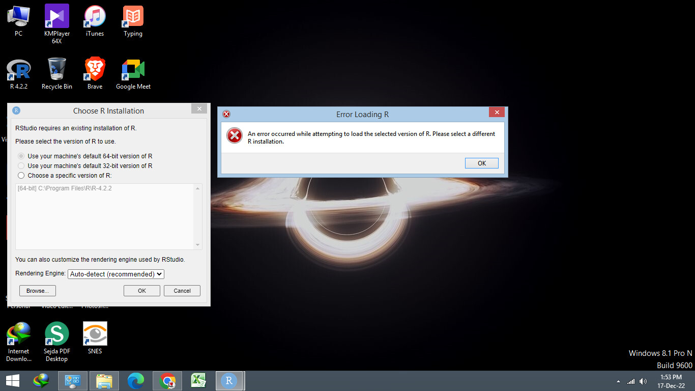 RStudio not able to load selected R version on Windows