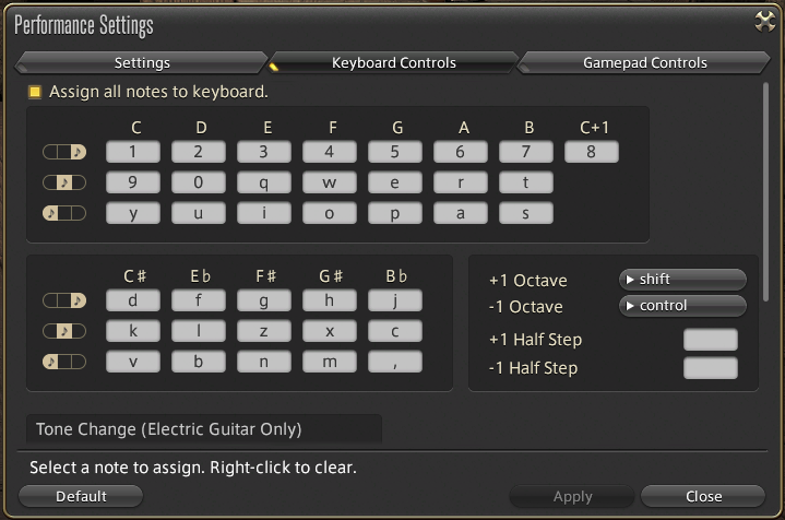 Performance mode keybindings