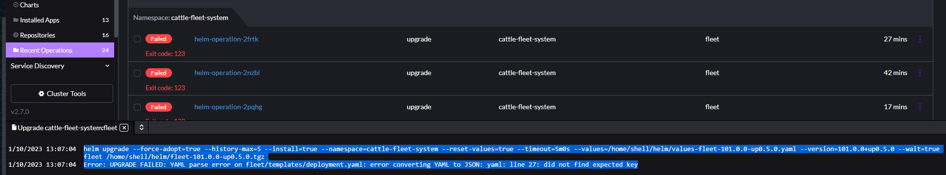 [BUG] - Error: UPGRADE FAILED: YAML parse error on fleet/templates ...