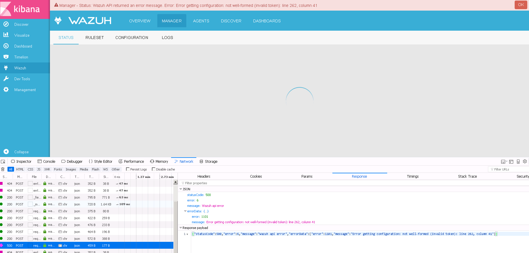 Manager Status Wazuh API returned an error message. Error Error