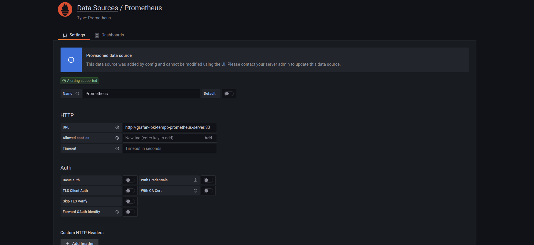 Issue in locki stack helm chart related prometheus data source in