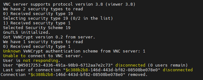 Cannot connect to tigervnc in windows version using "guacamole" as