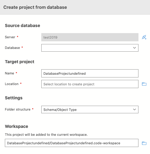 Create project from db dialog shows undefined in inputboxes when ...