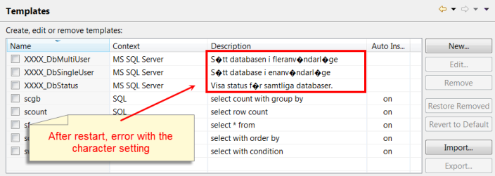 DBeaver: The global Template Preferences dialog grid can not save and ...