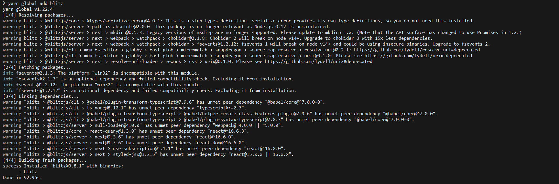 Installation fails with Yarn on Windows · Issue 472 · blitzjs/legacy
