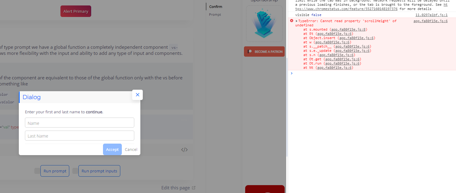 Dialog component with alert gives console error · Issue #487 · lusaxweb ...