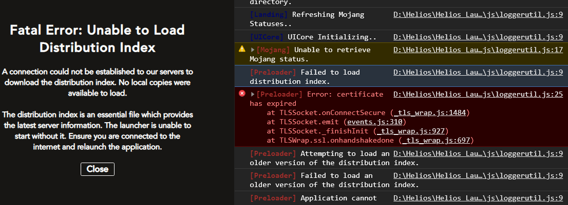 Error: certificate has expired · Issue #195 · dscalzi/HeliosLauncher ...
