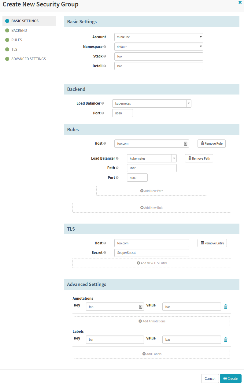Support annotations, labels and tls elements for k8s security groups (ingress resources) · Issue