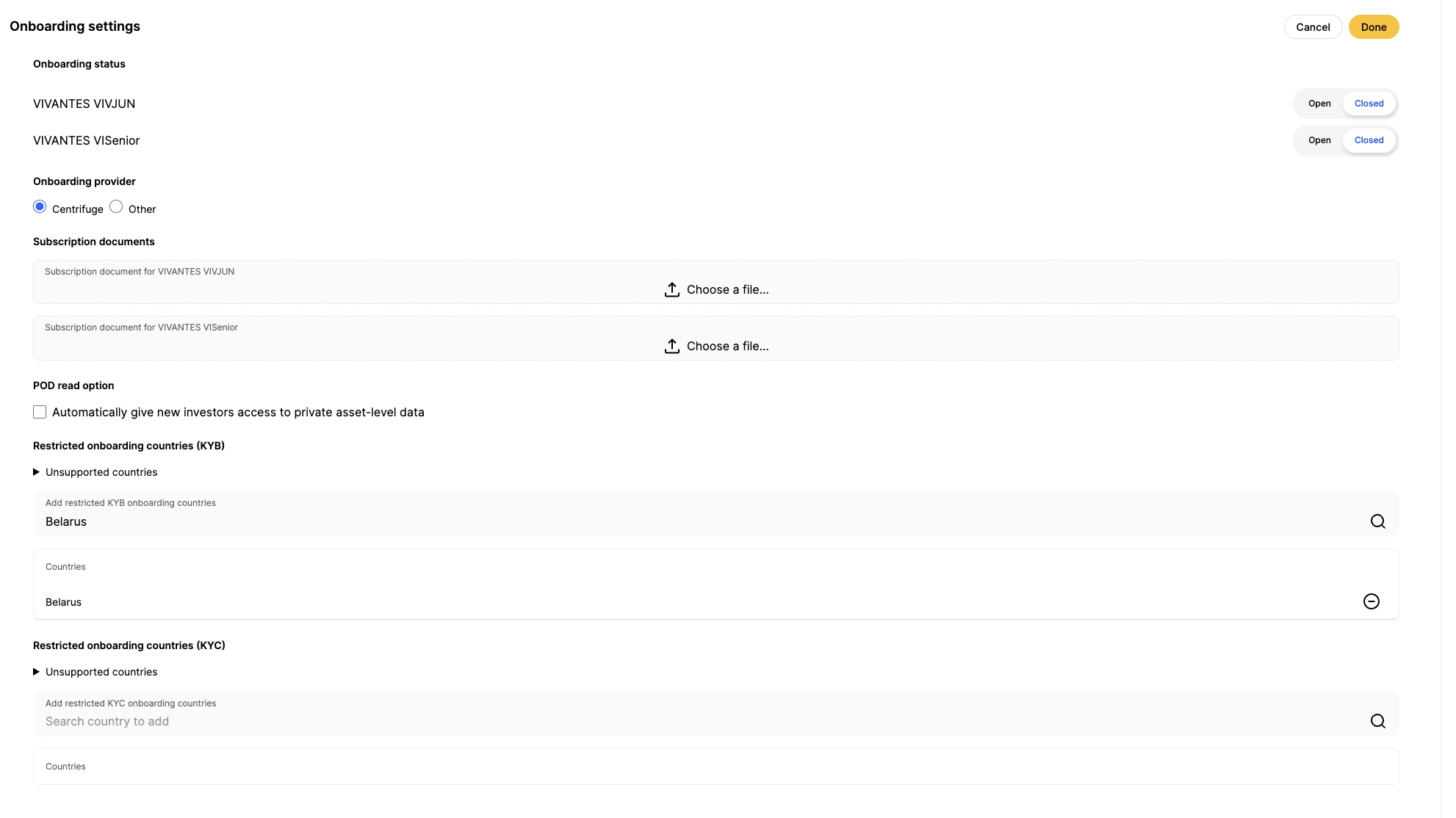 Onboarding settings v2 (enhanced design) · Issue 1449 · centrifuge