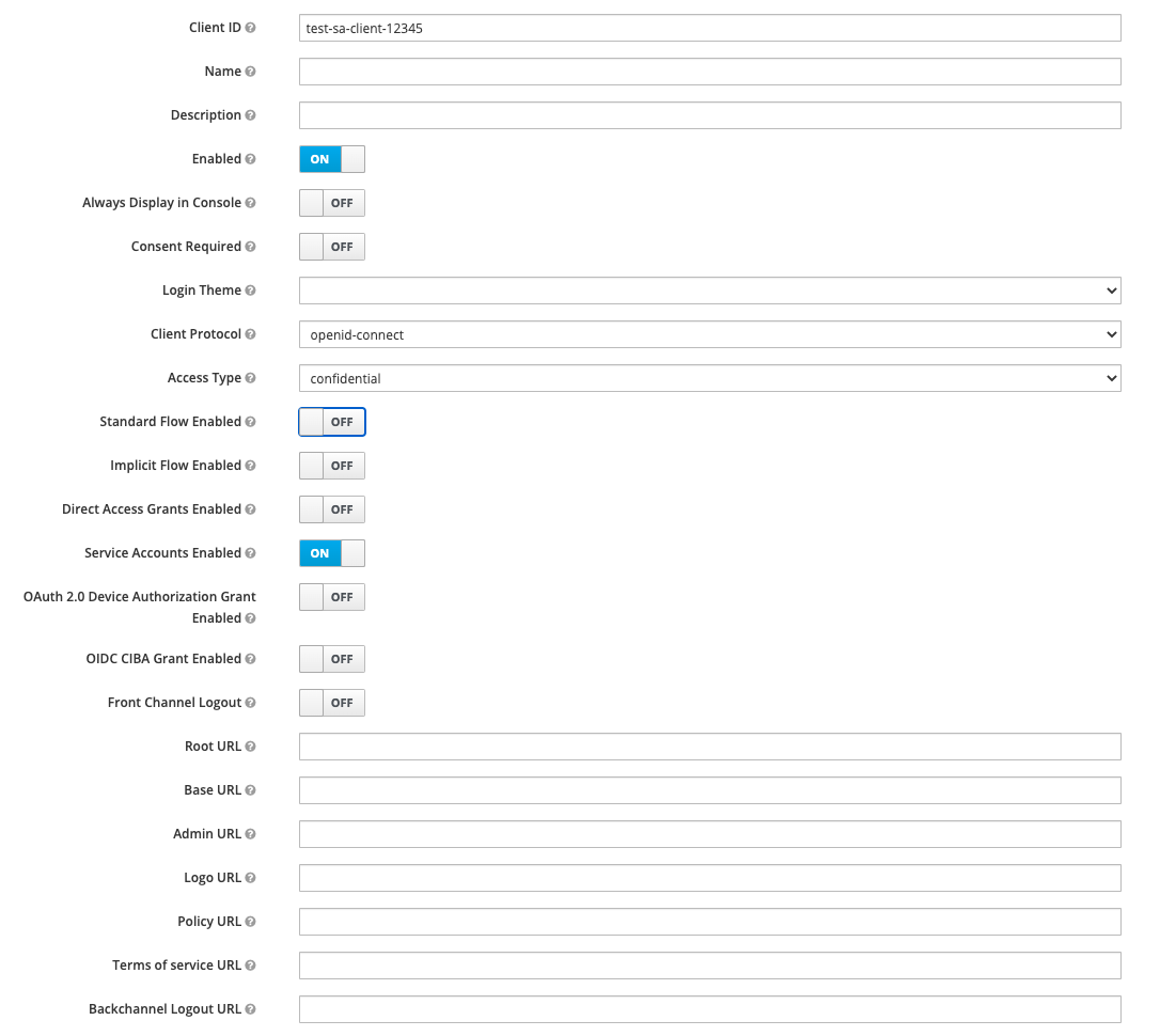 Valid redirect URI & web origin input fields display when "Standard