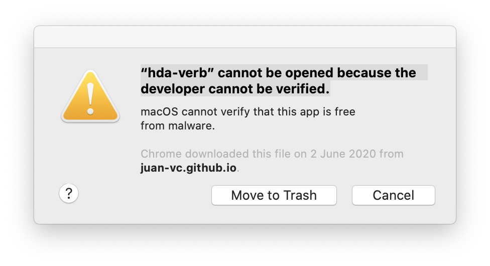 “hda-verb” cannot be opened because the developer cannot be verified ...