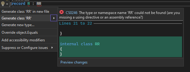 'Generate class' and 'Generate type' should handle records properly ...