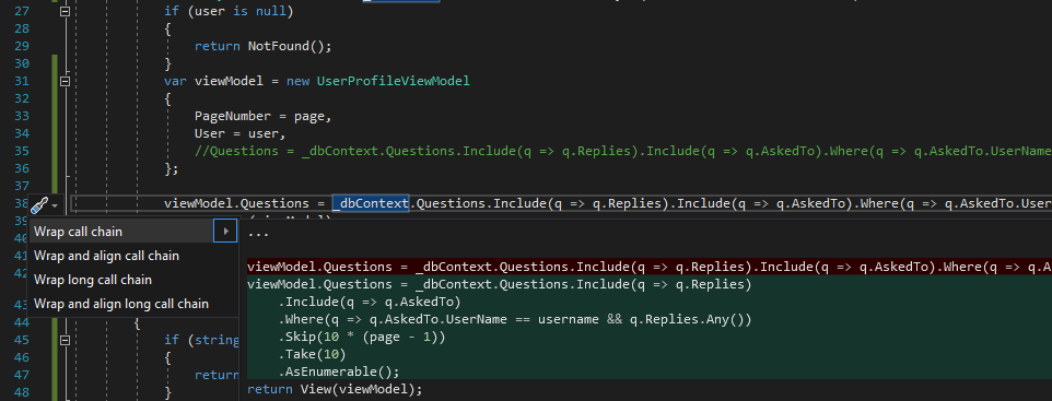 Wrap call chain have bad indentation when it's in object initializer ...