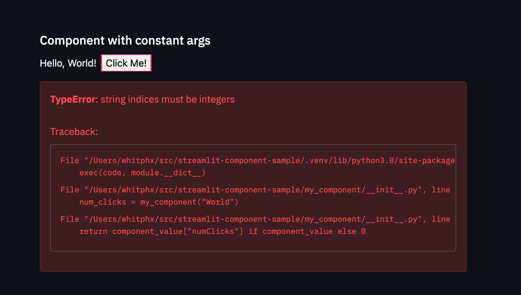component value of type dict is not properly marshalled with streamlit ...