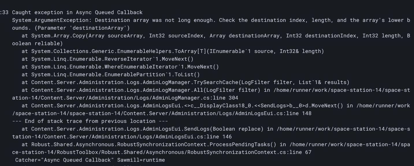 Admin logs exception · Issue #10977 · space-wizards/space-station-14 ...