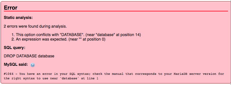 Cannot drop the database named as