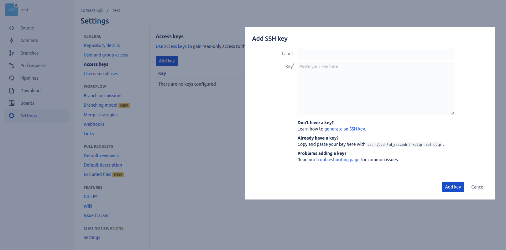 Ssh key permissions. Ssh key bitbucket.