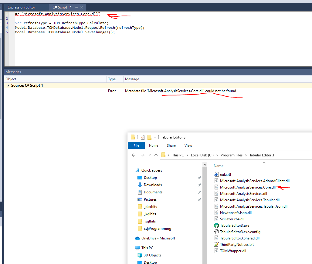 Simple C# script compile error "Metadata file 'Microsoft ...