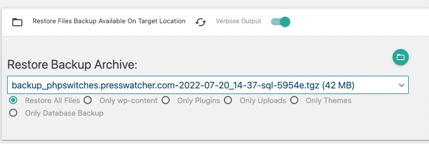 Restore Backups ‹ PHP Wordpres TEST — WordPress 2022-07-20 at 9 40 03 AM