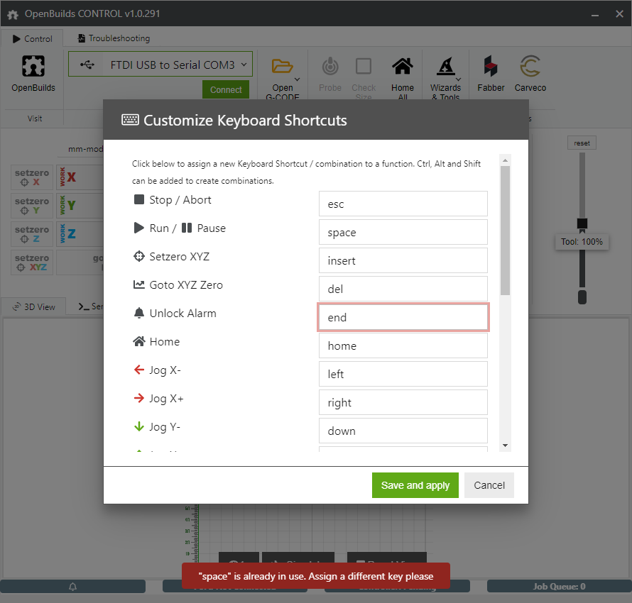 Job completion dialog pops up on Z+ jog using keyboard shortcut · Issue 195 · OpenBuilds