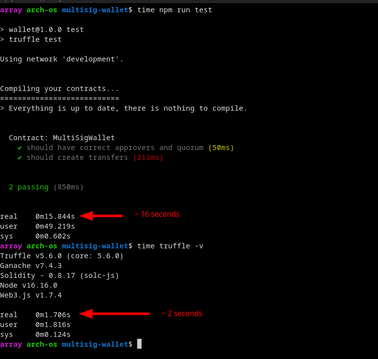 Truffle version from 5.1.49 to later versions slows down tests