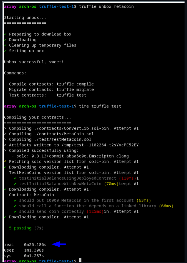 Truffle version from 5.1.49 to later versions slows down tests