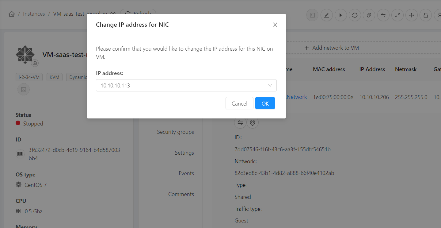 Failed to update ip address on vm NIC. Refer to server logs for details ...