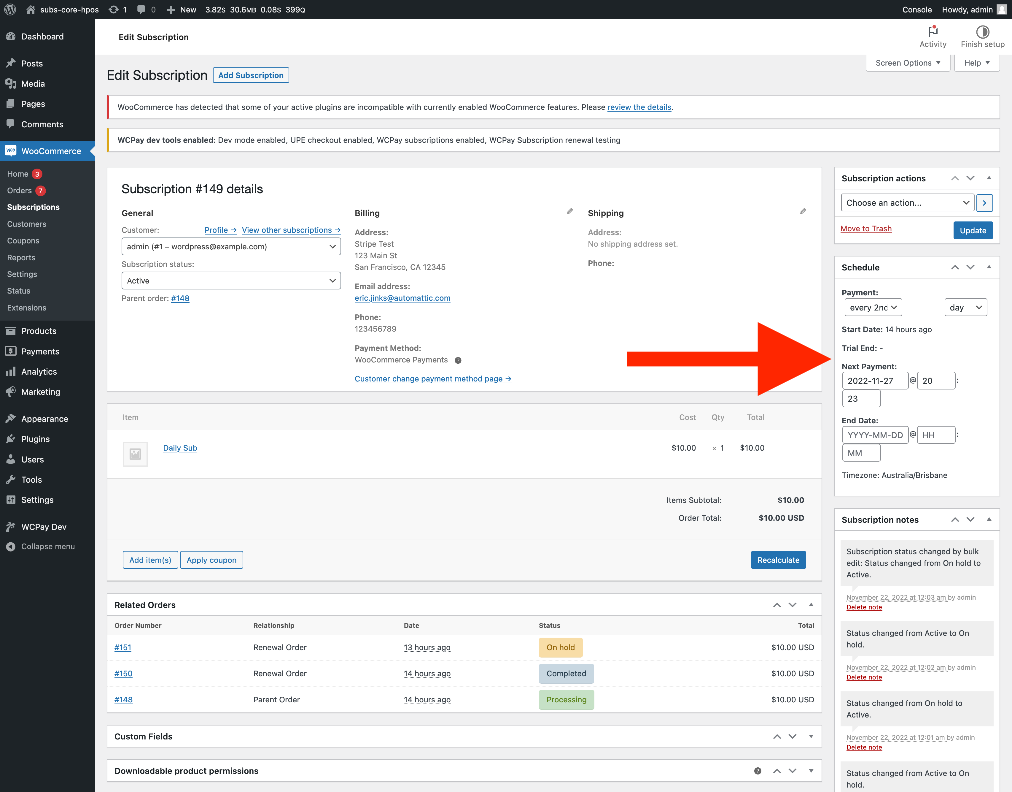 Screenshot 2022-11-22 at 10-07-29 Edit Subscription “Subscription” ‹ subs-core-hpos — WordPress