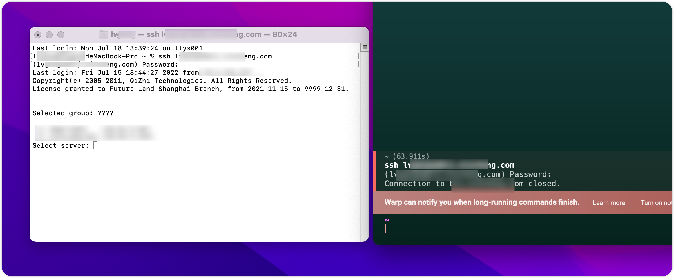 Mac OS Terminal app ssh server success connection，but warp ssh server ...