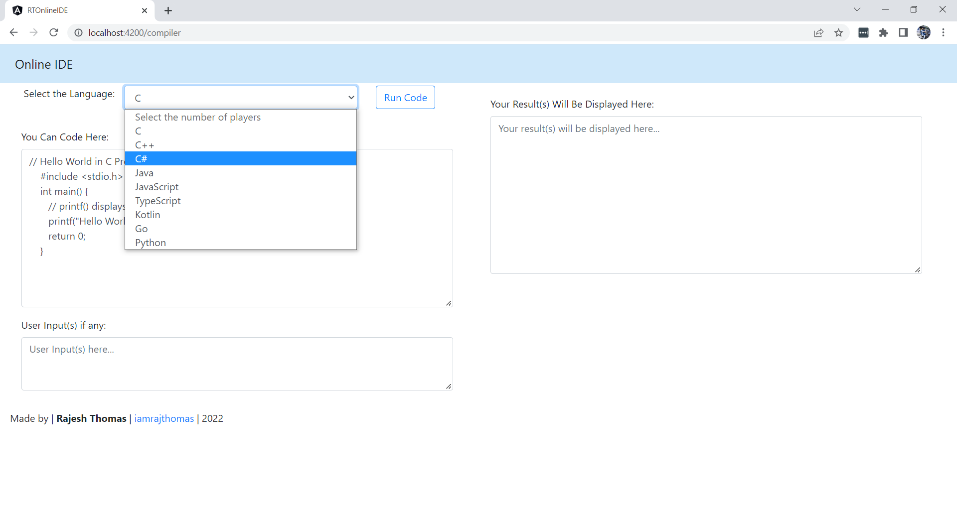 GitHub - iamrajthomas/OnlineIDE: This is a simple online IDE (made ...