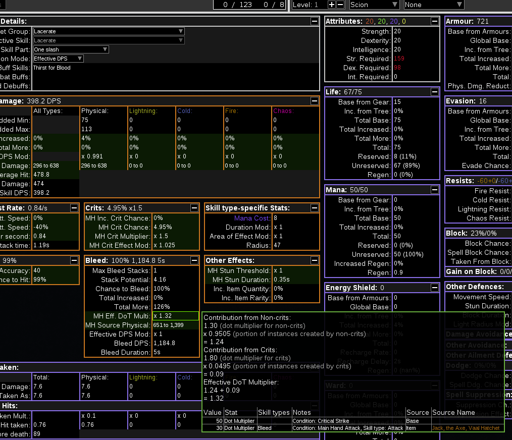Support "+(2535) to Damage over Time Multiplier for Bleeding from Hits with this Weapon" from