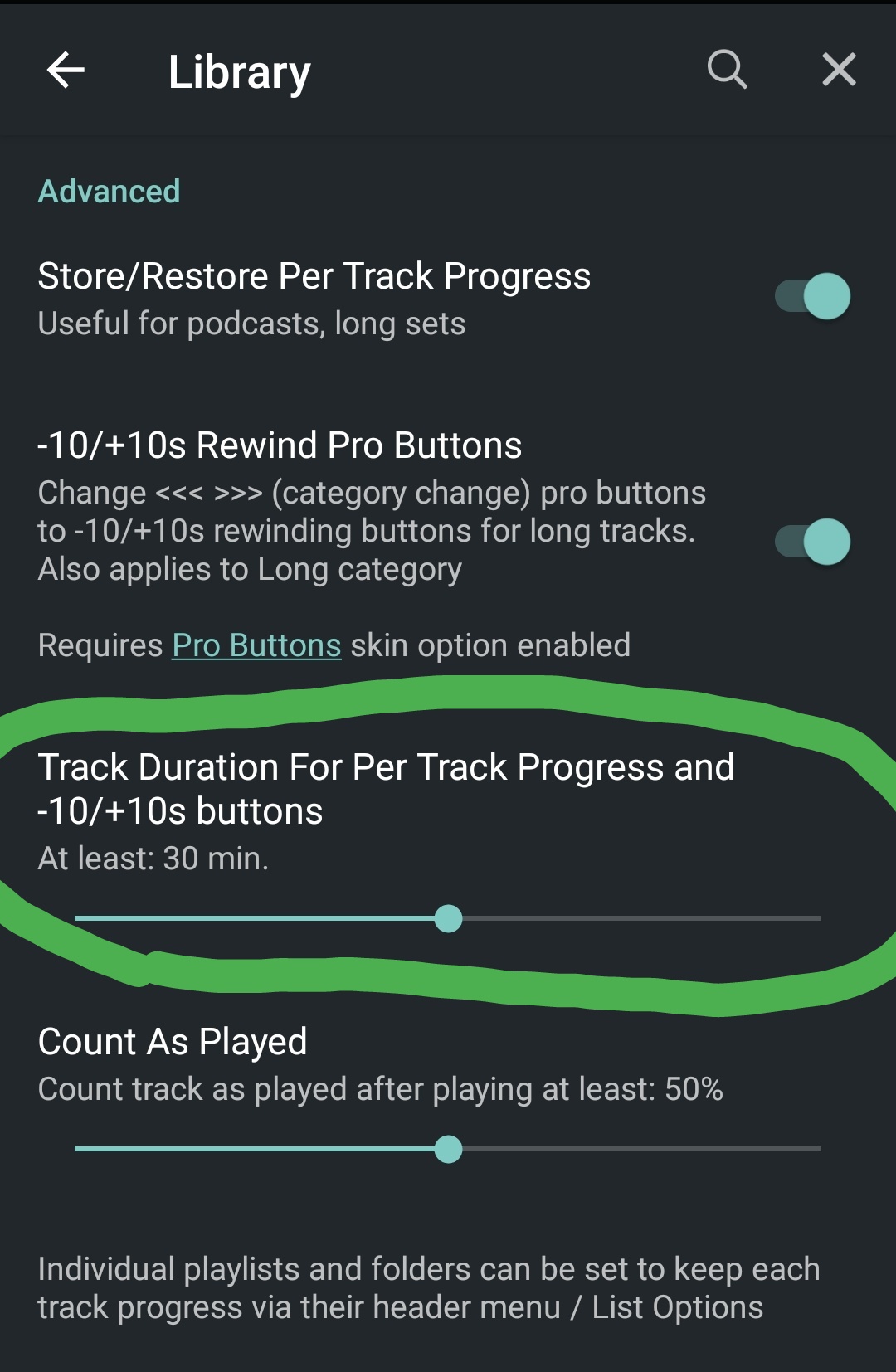Add setting to save playback position only if video is longer than X